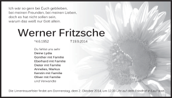 Traueranzeige von Werner Fritsche von Pegnitz-Zeitung